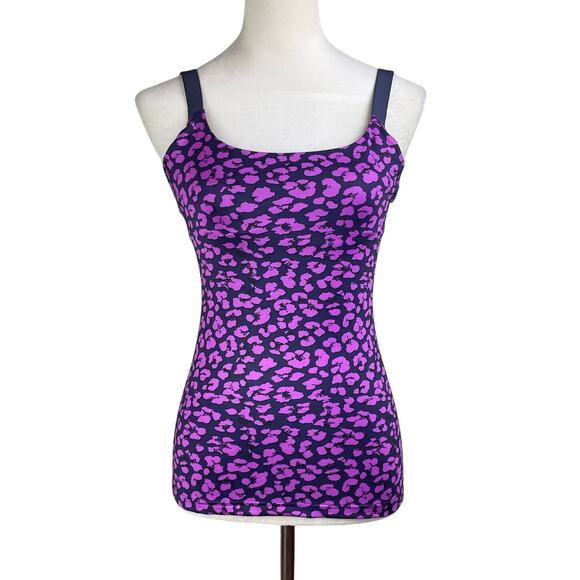 Lululemon Barre None Purple Cheetah Print Built-in Bra Straps Workout Tank Top - Picture 1 of 10